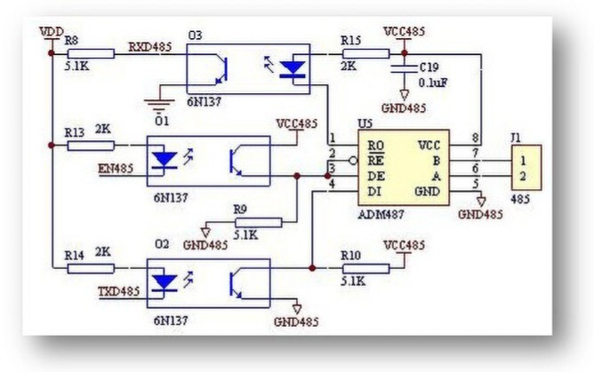 RS485電路及隔離技術：光電隔離RS485典型電路